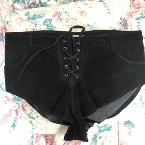 Ecote suede leather tie up mini shorts